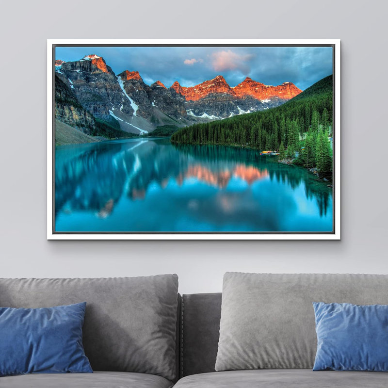 «Tranquil Mountain Lake», art sur toile, H 16 po x l 24 po, Cadre flottant blanc