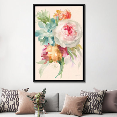" Garden Bouquet I On Peach Linen " by Danhui Nai