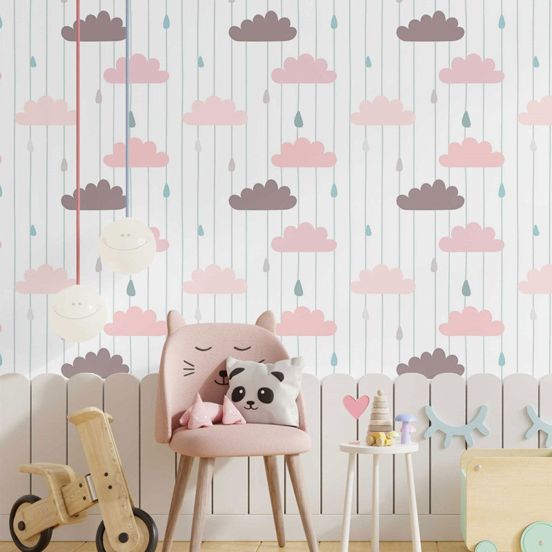 Rouleau de papier peint adhésif Aymée, Blanc/rose, L 126 po x l 24 po