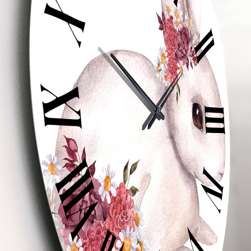 Mignon lapin et fleurs et feuilles d'automne - Horloge murale traditionnelle, Petit