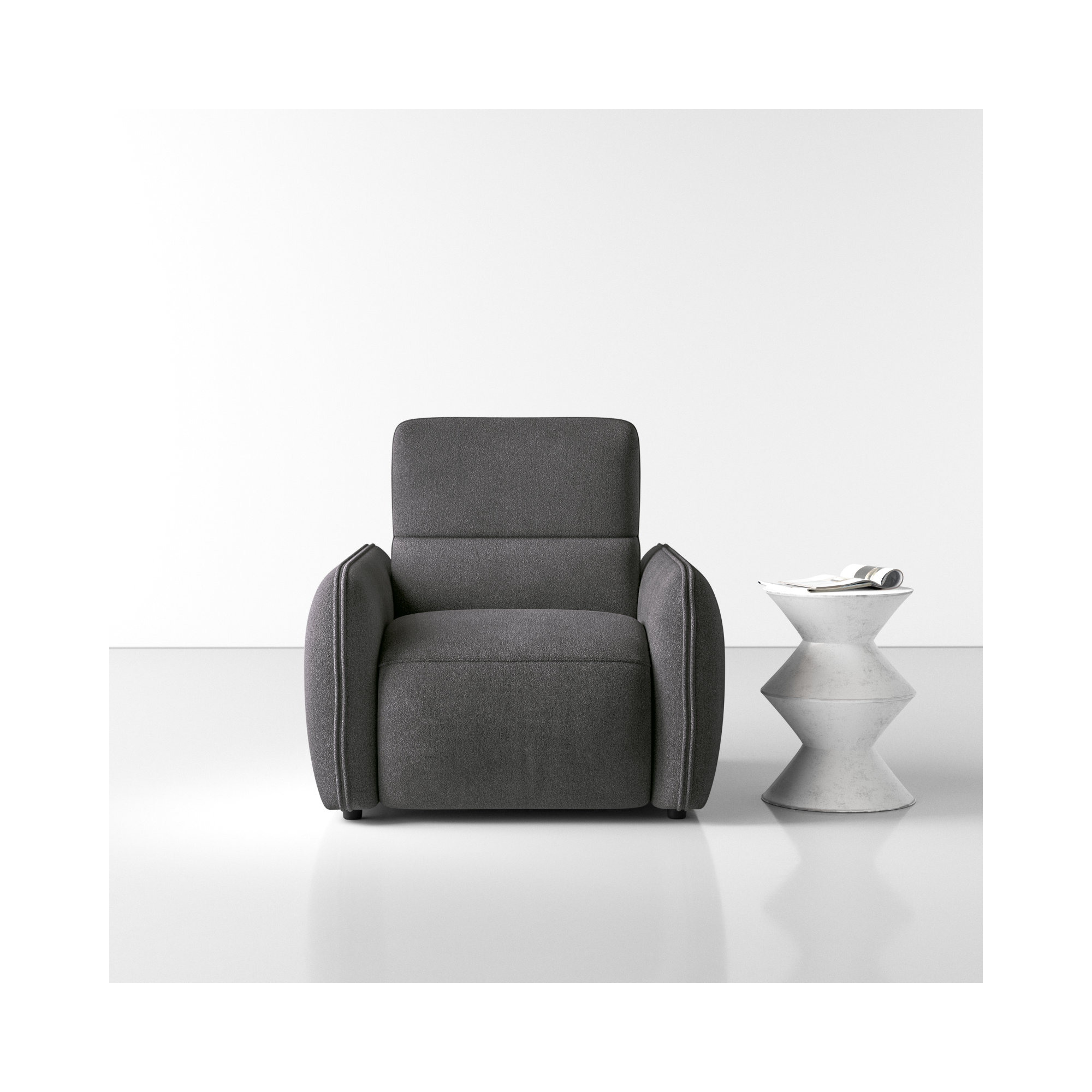 Pompeo Upholstered Recliner Armchair, Elite Charcoal Gray Boucle