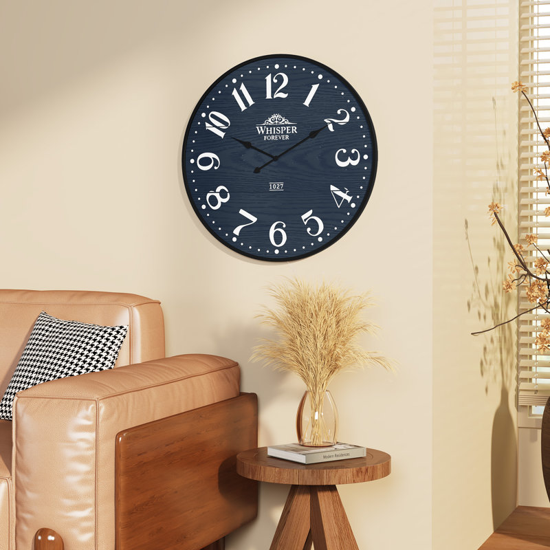 Horloge murale 24 '' Silent Decor, horloge murale en bois pour le salon, la chambre à coucher, le bureau, Bleu