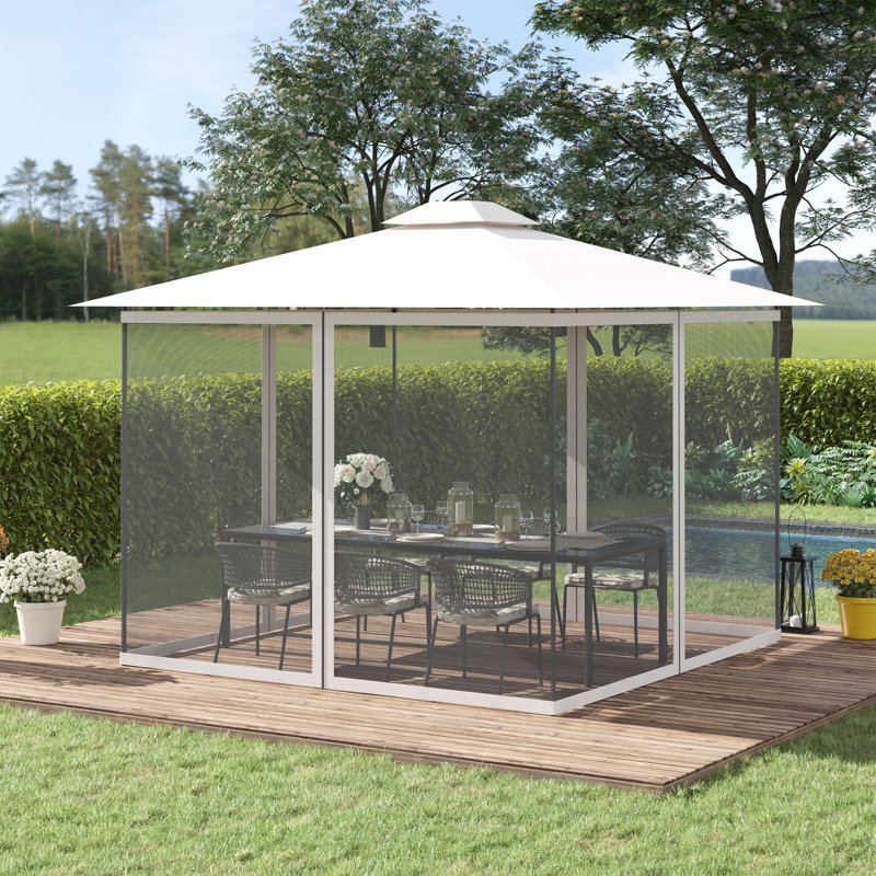 Outsunny 10' X 12' Replacement Mesh Sidewall Netting For Patio Gazebos And Canopy Tents With Zippers (Sidewall Only), White