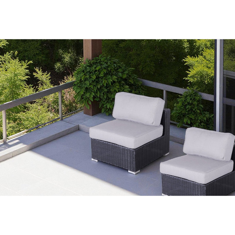 De 2 options de sièges extérieurs noirs sans accoudoirs, entièrement assemblées, tout confort, chaise de patio à pieds rayés, structure, housses de coussin lavables à la machine,