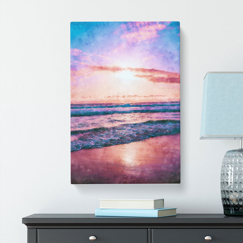 Pink Beach - Wrapped Canvas Painting, 91cm H x 60cm W x 3cm D