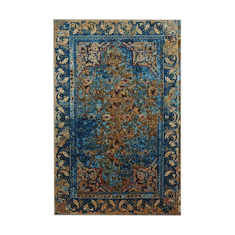 Tapis décoratif bohémien à motif traditionnel bleu marine, Sous-tapis rectangulaire 4 pi 7 po x 6 pi 7 po inc