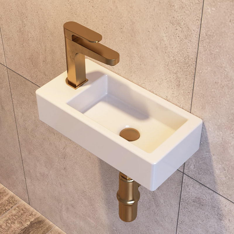 15"x7" Mini Rectangle Wall Mount Vessel Sink, White
