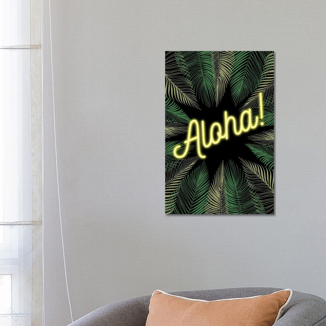Neon Aloha! Hawaiian Design With Palm Trees by Design Harvest - Wrapped Canvas Print