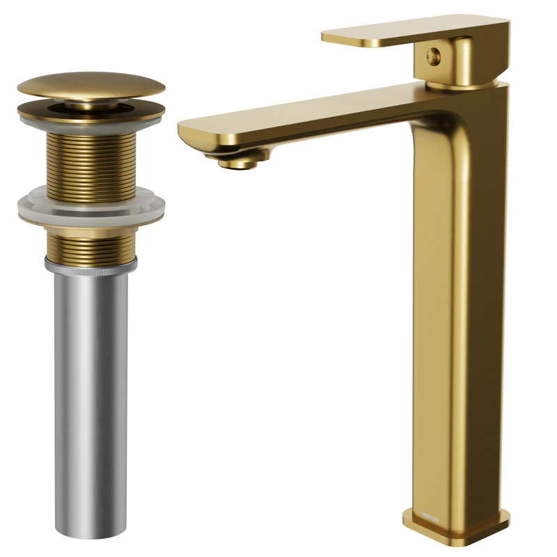 Single-handle Bathroom Faucet with Drain Assembly, Gold