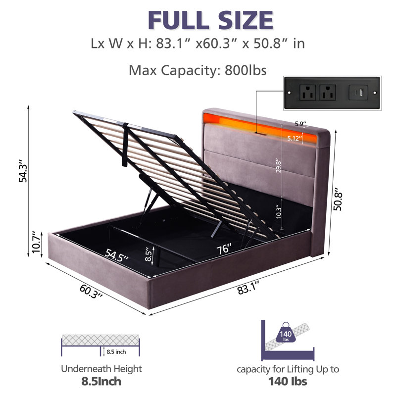 Lit plateforme tapissier avec rangement Braya, Double, Mauve pâle