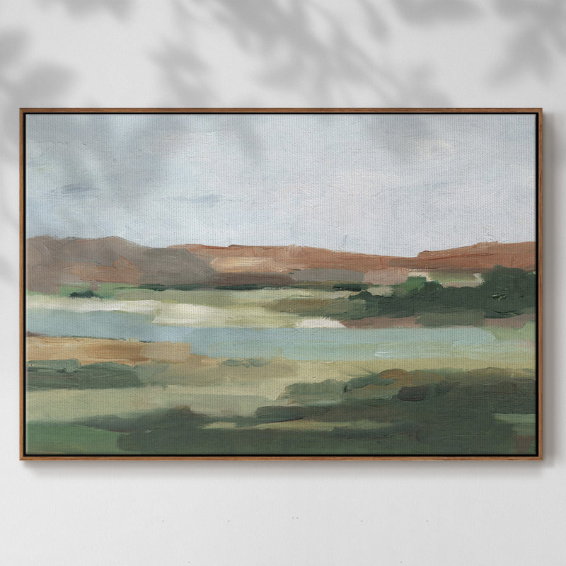 Autumn River Crossing I, reproduction d'art sur toile, H 27 po x l 41 po x P 2 po, Toile encadrée noyer flottant