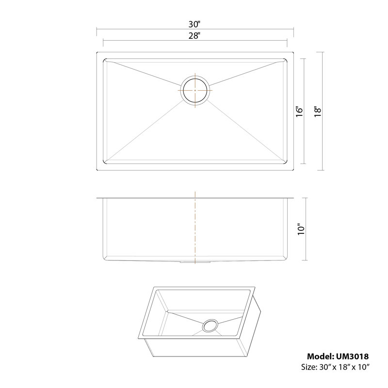 30'' L Single Bowl Stainless Steel Kitchen Sink, Brushed Stainless Steel