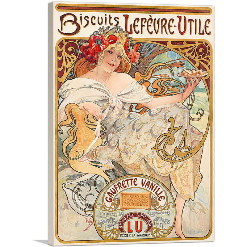 «Biscuits Lefevre Utile 1900» par Alphonse Mucha, impression sur toile tendue, H 18 po x l 12 po x 1,5 po