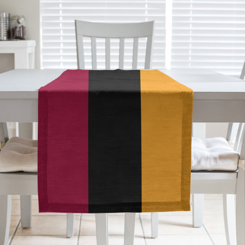 Miami Basketball Table Runner, 90" L x 16" W, Red/Black/Yellow, Poly Twill