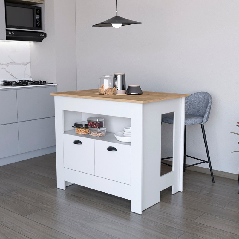 White Kitchen Island For Practical Storage Needs - 2 Doors & 3 Shelves Classic And, White