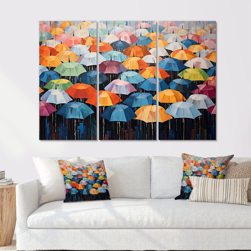 Ensemble de décorations murales Rainbow Umbrellas Collage I - Sky, Toile tendue, H 40 po x l 60 po x P 1 po