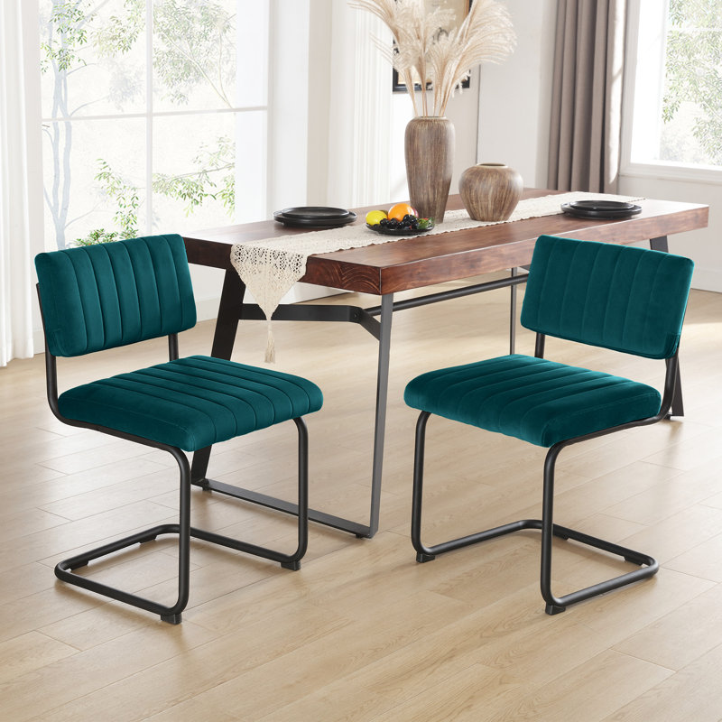 Chaises de salle à manger en porte-à-faux 19,5 po Aveon, Velours sarcelle,   Matte Black