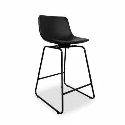 Modern 26" PU Leather Swivel Counter Stool With Low Back Sled Base Footrest