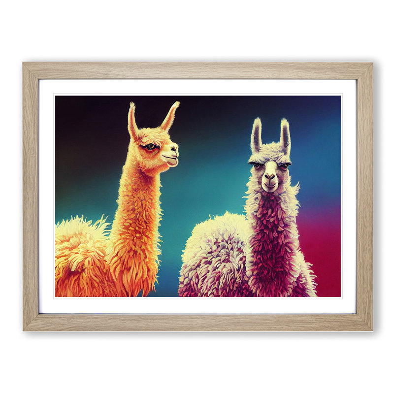 Epic Llamas - Single Picture Frame Print, 46cm H x 64cm W x 2cm D, Oak