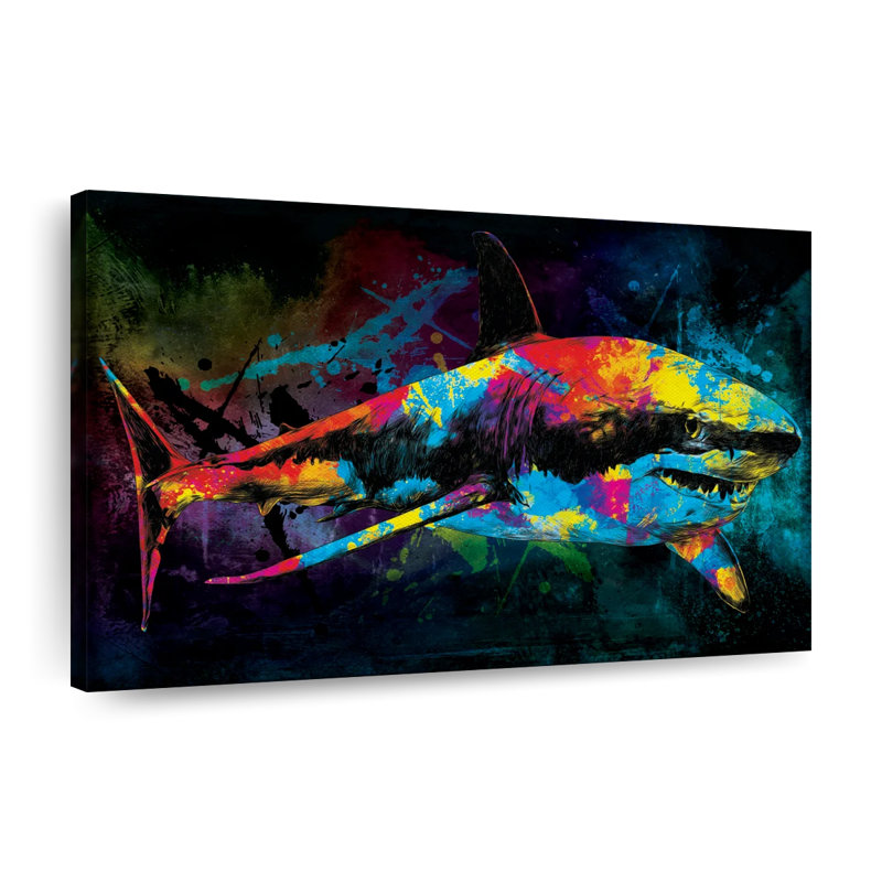 " Great White Shark Color Grunge " by Jude A, 34" H x 51" W x 1.25" D