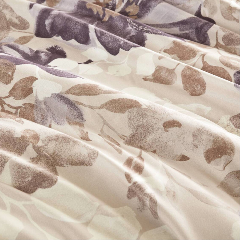 Édredon taupe à motif floral pour grand lit, lit dans un sac avec 2 taies décoratives, 1 drap plat, taies d'oreiller ajustées, imprimé en microfibre douce, rembourrage à 100%, convient au sac à matelas de 16 po, microfibre brossée, aquarelle
