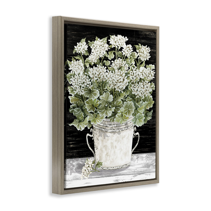 «Country Vase Baby's Breath» par Cindy Jacobs, H 31 po x l 25 po, Cadre flottant orme Montalcino