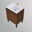Meuble-lavabo de 61 cm (24 po) avec lavabo blanc, conception 2 en 1 (sur pied ou murale), portes à fermeture douce, élégant fini chêne, grands tiroirs de rangement, construction en panneaux multicouches pour une durabilité accrue.