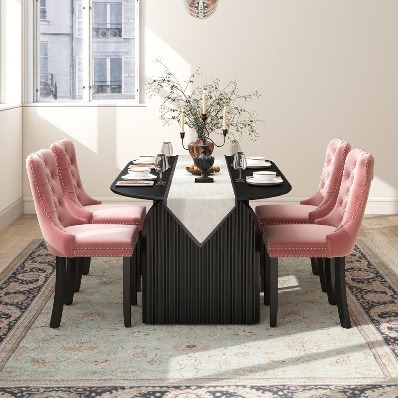 Ensemble de salle à manger Mid-Century, Noir, 5 pièces: table, 4 chaises, Rose