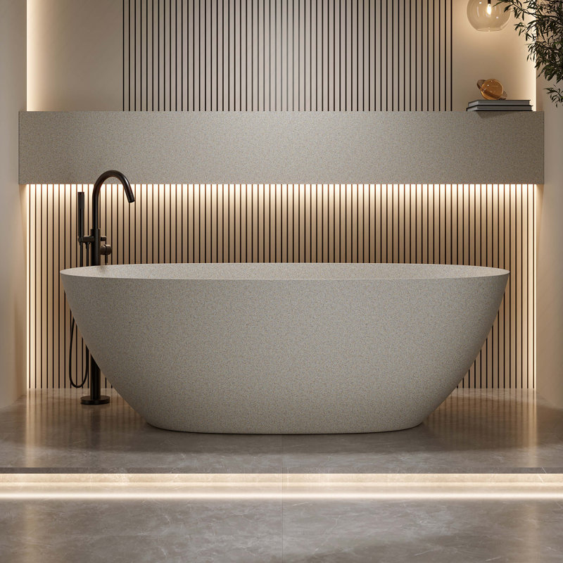 Freestanding Bathtub Resin Stone Soaking Bathtub Solid Surface Modern Tubs With Overflow And Pop-Up Drain