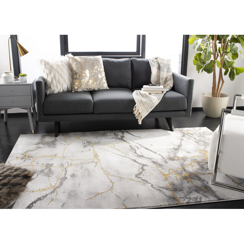 Tapis gris et or à motif abstrait Swindle, Rectangle 8 pi x 10 pi