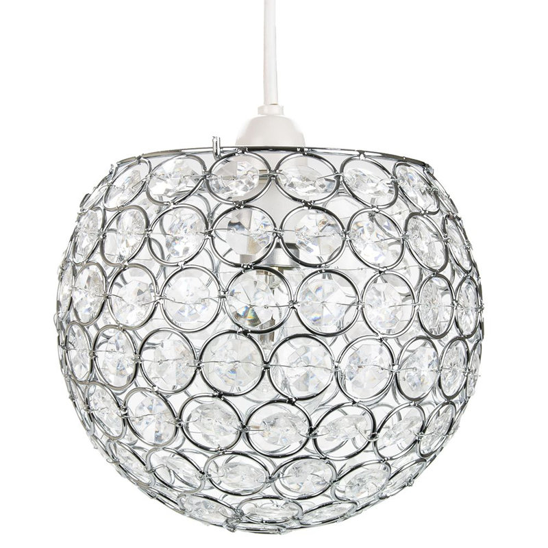 Modern Round Globe Easy Fit Pendant Shade with Small Acrylic Bead Jewels, Clear