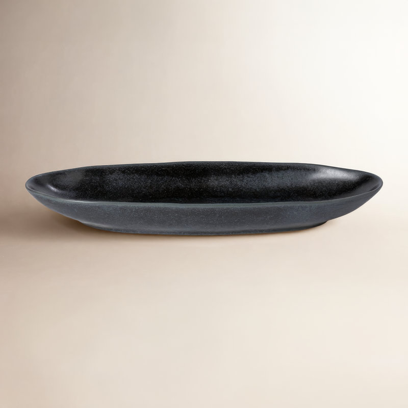 Livia Stoneware Platter, Matte Black, 2" H x 13" L x 4.25" W