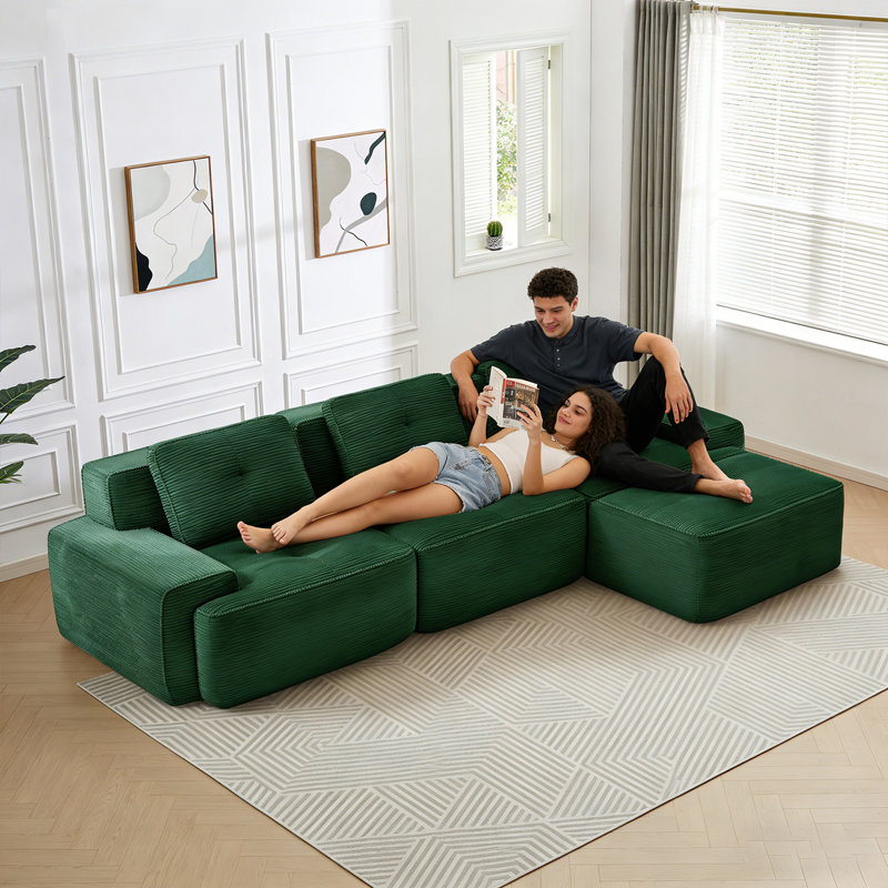 Tayani Boneless 124.00" U Shaped Couch, Modular Sectional Sofa, 3-Seater Comfy Cloud Couch with Movable Ottoman