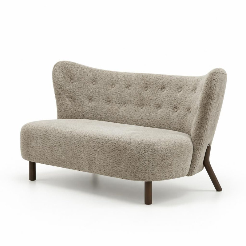 Fauteuil d'appoint en chenille avec dossier incurvé, sans accoudoirs et boutons de dossier, Chenille brun clair