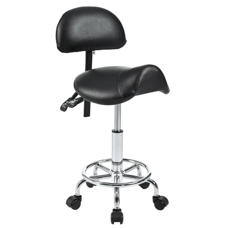 Tabouret de selle avec support pour le dos, tabourets roulants avec repose-pieds, tabouret ergonomique réglable avec roues, dossier réglable en hauteur et en angle pour le salon Spa Spa
