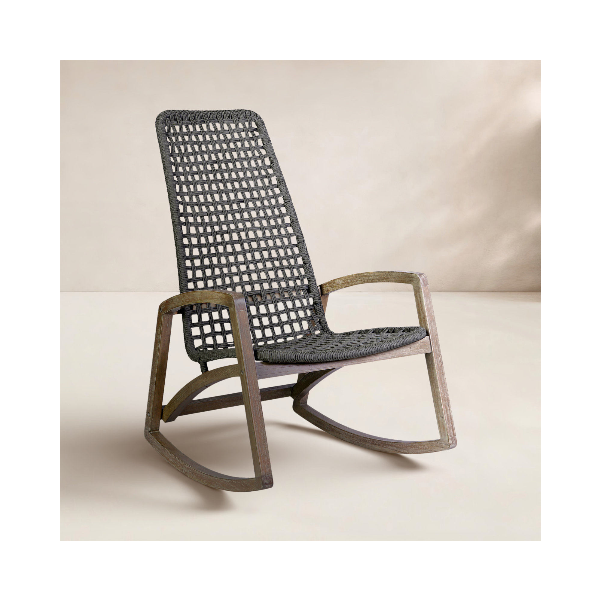 Amare Outdoor Rocking Solid Wood Chair, Black