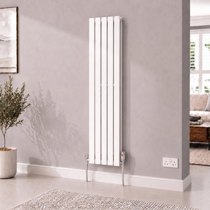 Peter Vertical Flat Double Panel Radiator, White, 1800mm H x 475mm W