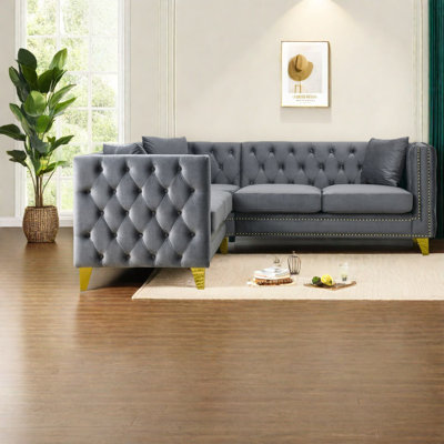 Canapé modulaire spacieux en velours Chesterfield de 82,2 pouces