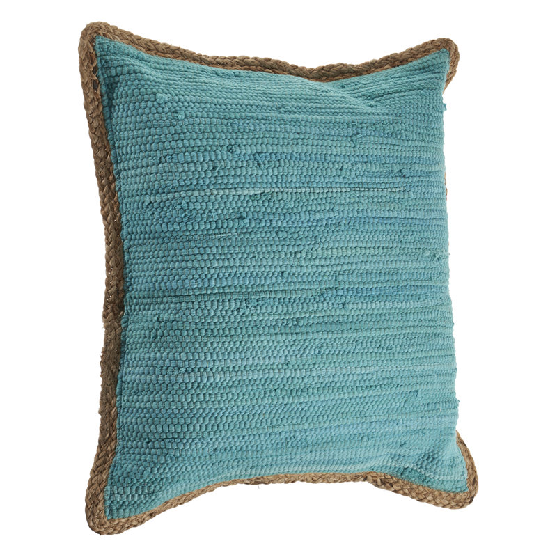 Coussin décoratif en jute et en coton fait à la main Ingrassellino, Sarcelle