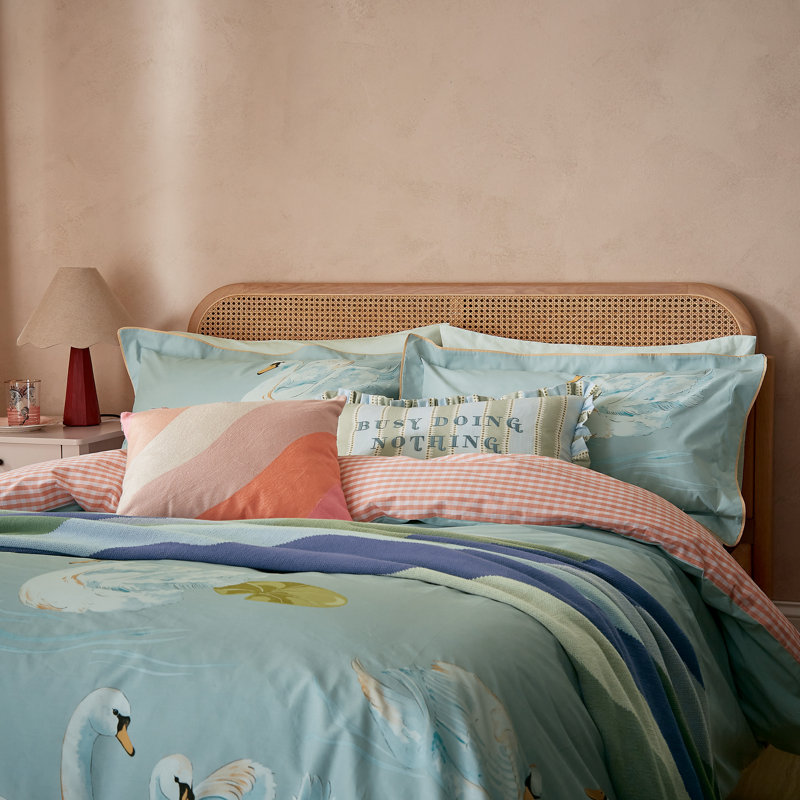 Sister Swans Cotton Cover Set, Super King Duvet Cover  + 2 King Pillowcases