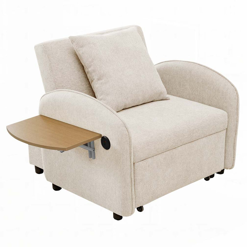 Canapé-lit convertible avec ports USB, Tissu beige