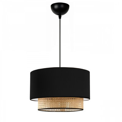 Elegant Black Chandelier, 31.5 x 8.3 inches | 50% Fabric / 50% Rattan, E27 Max. 15W LED | Stylish Lighting Fixture for Dining Room & Living Spaces, Perfect for Modern Décor & Ambiance Creation, 220-240V