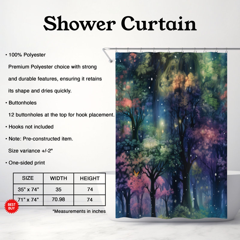 Rideau de douche Forest Delight, H 74 po x l 71 po