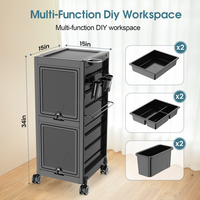 Rolling Utility Cart Storage Cart with Trays Lockable Craft Cart Salon Trolley