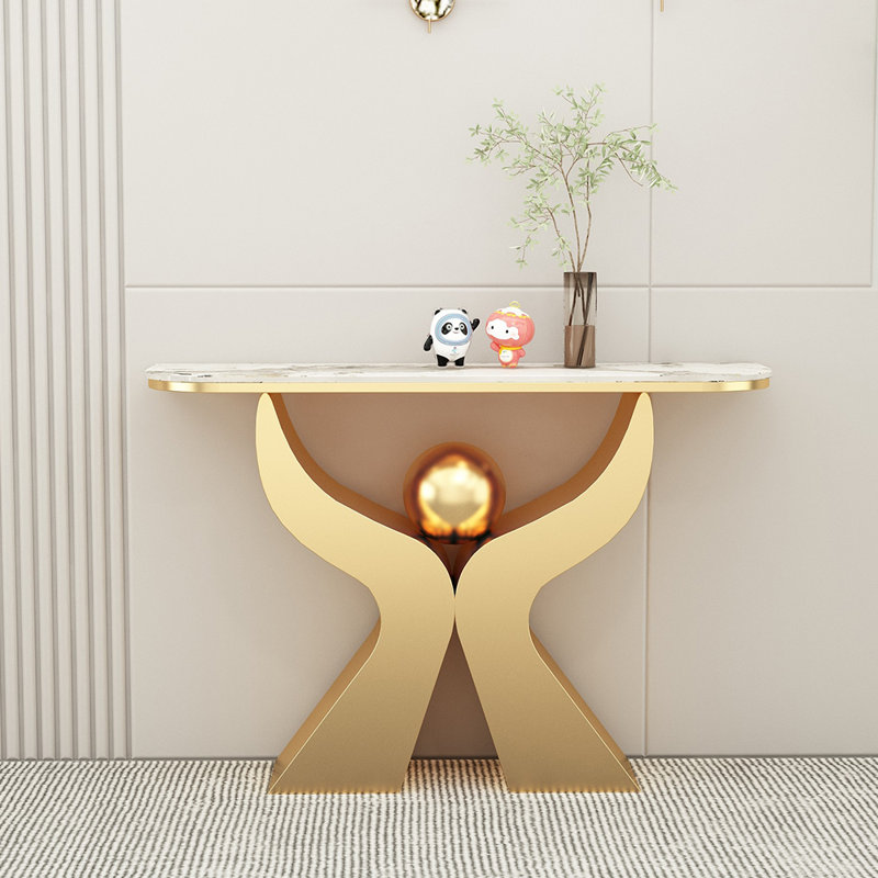 Console de style moderne en pierre frittée, H 31,5 po x l 55 po x P 11,8 po, Doré
