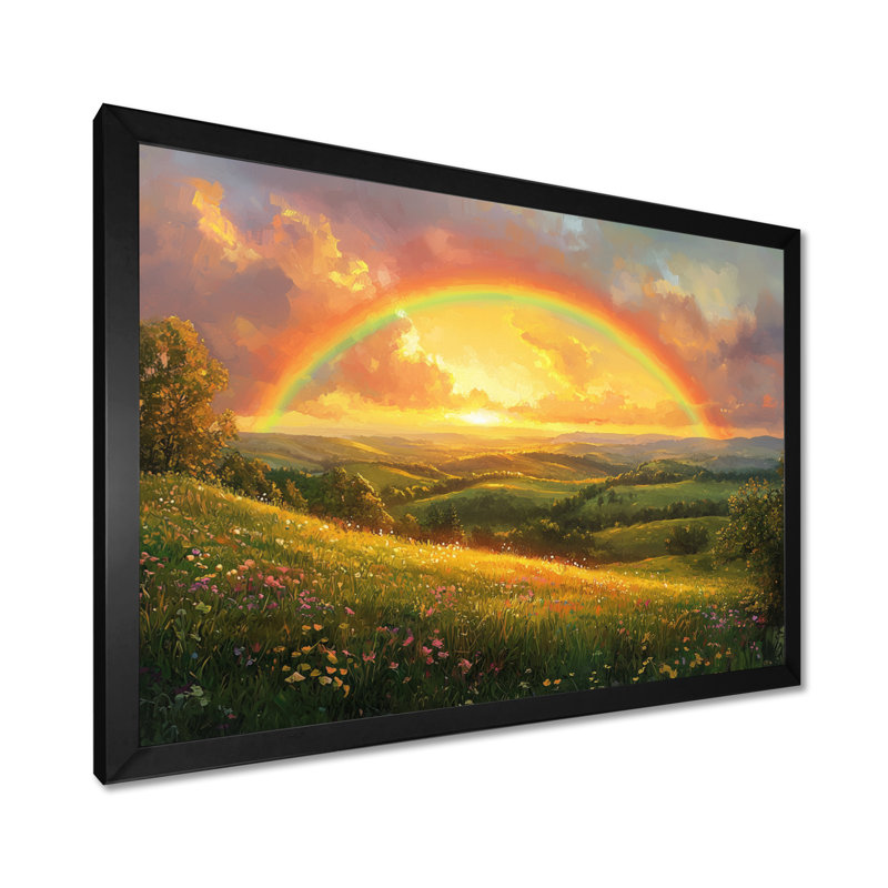 Rainbow Over The Hills At Dusk II - Rainbow Wall Art, H 12 po x l 20 po, Cadre simple noir