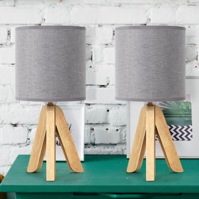 Two-Piece Table Lamp Set Gray Shade Three Legged Table Lamp