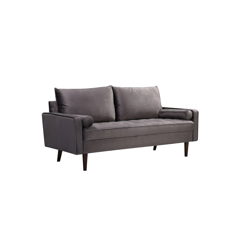Canapé à accoudoirs carrés en velours 70 po Chretien, Gris