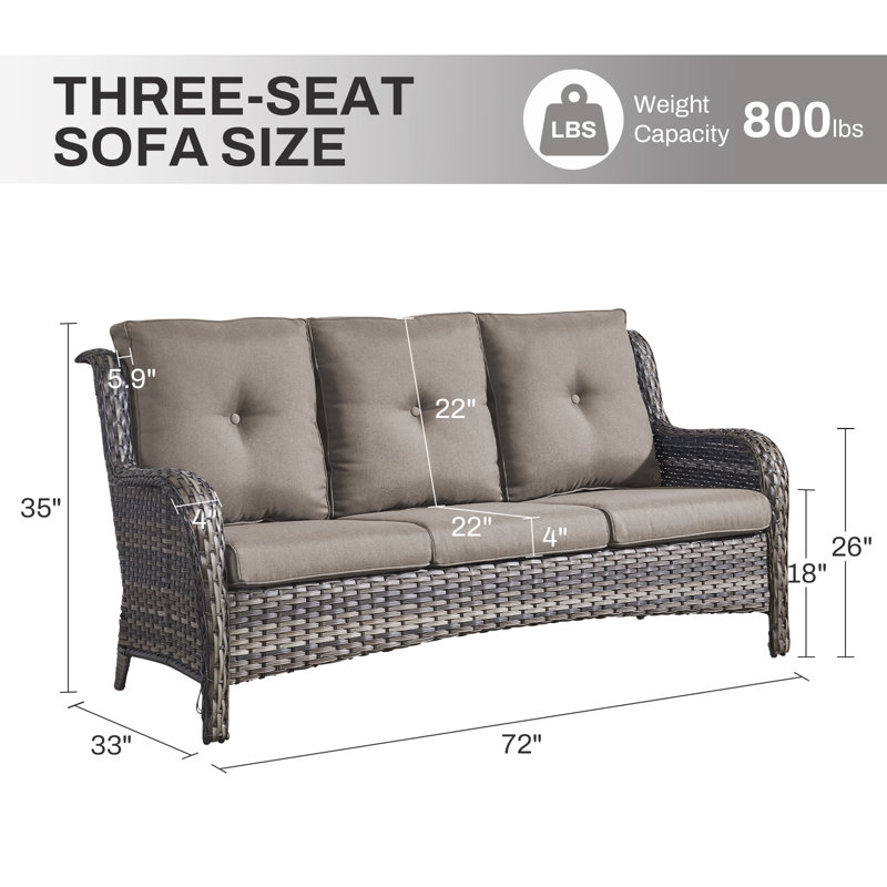Canapé d'extérieur durable 3 places avec coussins en oléfine Wendye, Gris, Gris