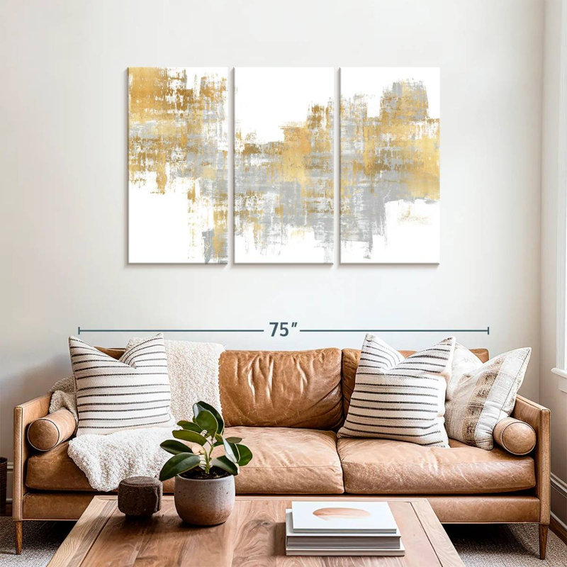 Avery dynamique doré sur gris I, H 36 po x l 57 po